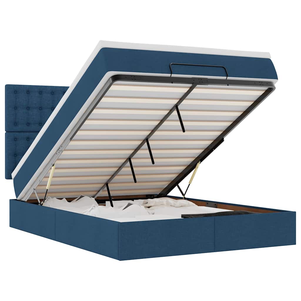 Ottoman bed met matras en LED's 140x190cm stof blauw