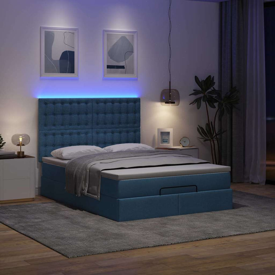 Ottoman bed met matras en LED's 140x190cm stof blauw