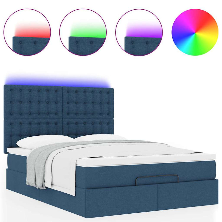 Ottoman bed met matras en LED's 140x190cm stof blauw