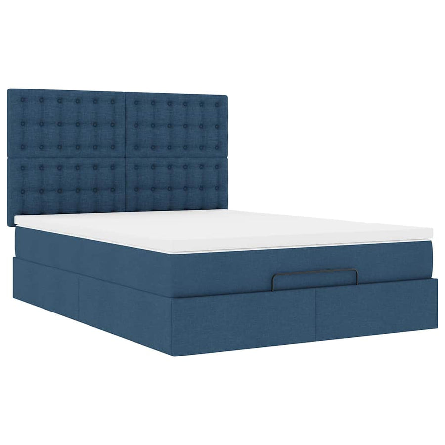 Ottoman bed met matras en LED's 140x190cm stof blauw