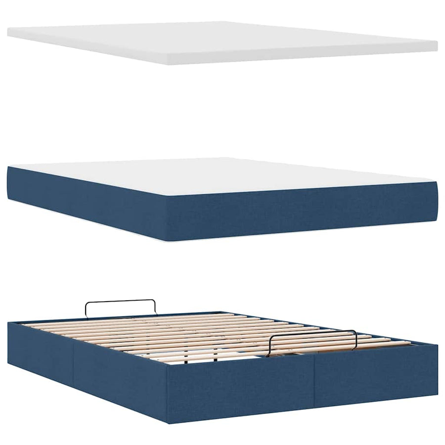 Ottoman bed met matras en LED's 140x190cm stof blauw