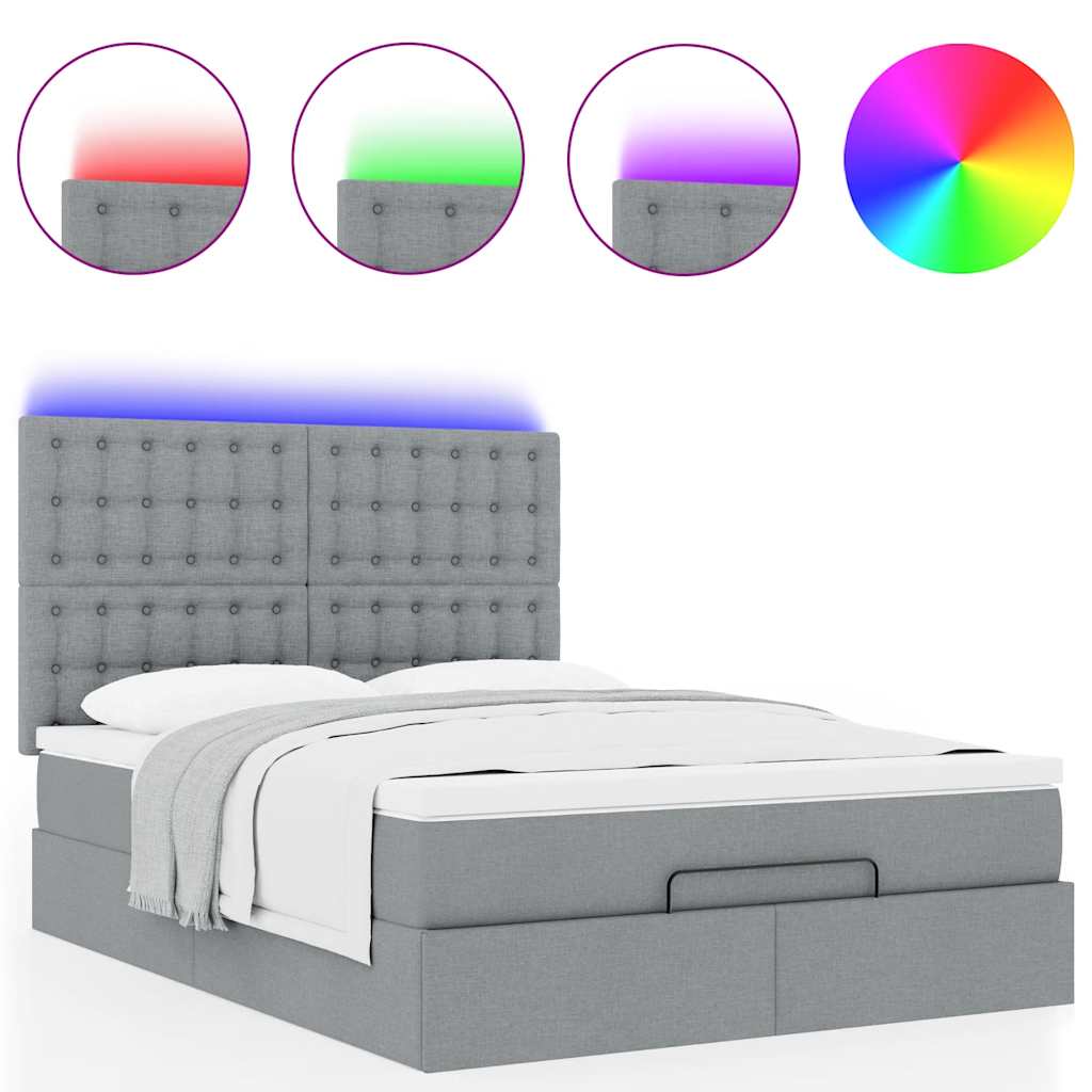 Ottoman bed met matras en LED's 140x200cm stof lichtgrijs