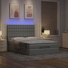 Ottoman bed with mattress and LEDs 140x200cm fabric light grey