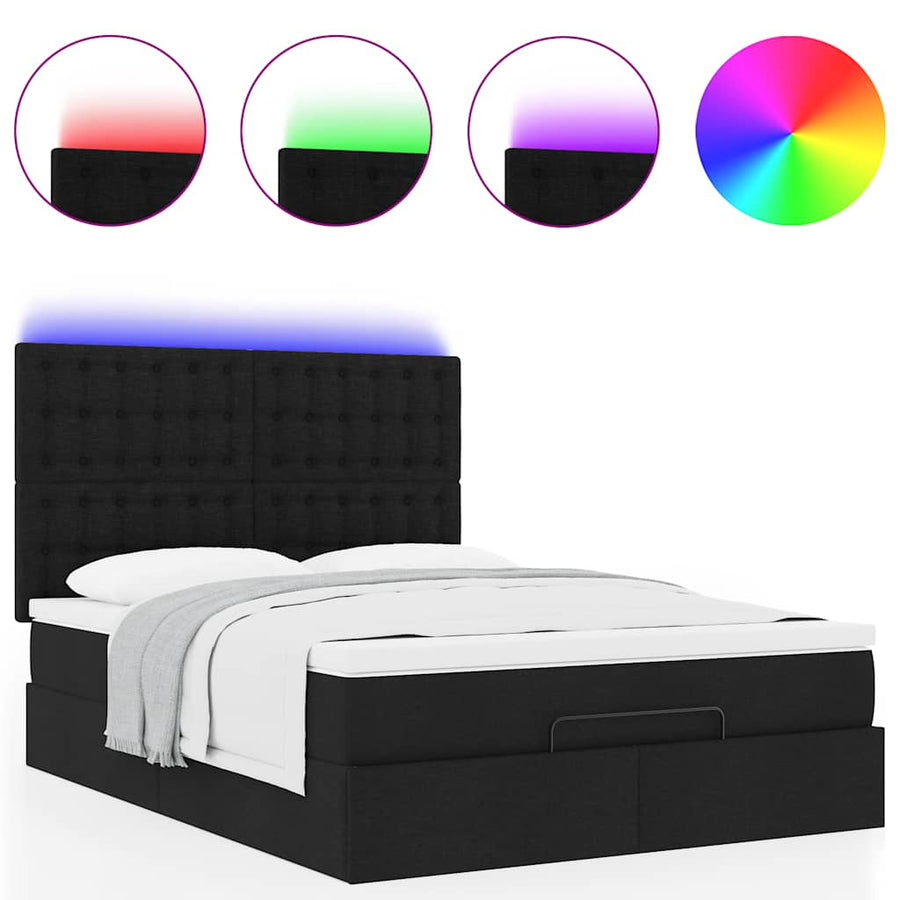 Ottoman bed met matras en LED's 140x200cm stof zwart