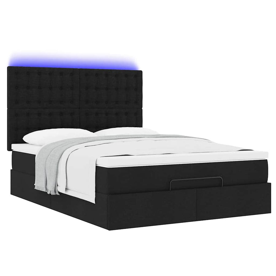 Ottoman bed met matras en LED's 140x200cm stof zwart