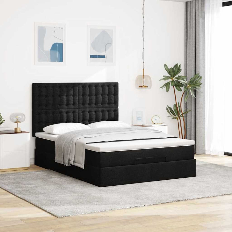 Ottoman bed met matras en LED's 140x200cm stof zwart