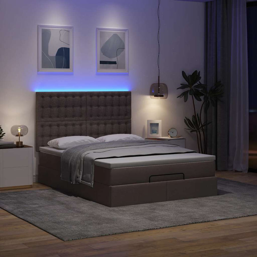 Ottoman bed met matras en LED's 140x200cm stof donkerbruin