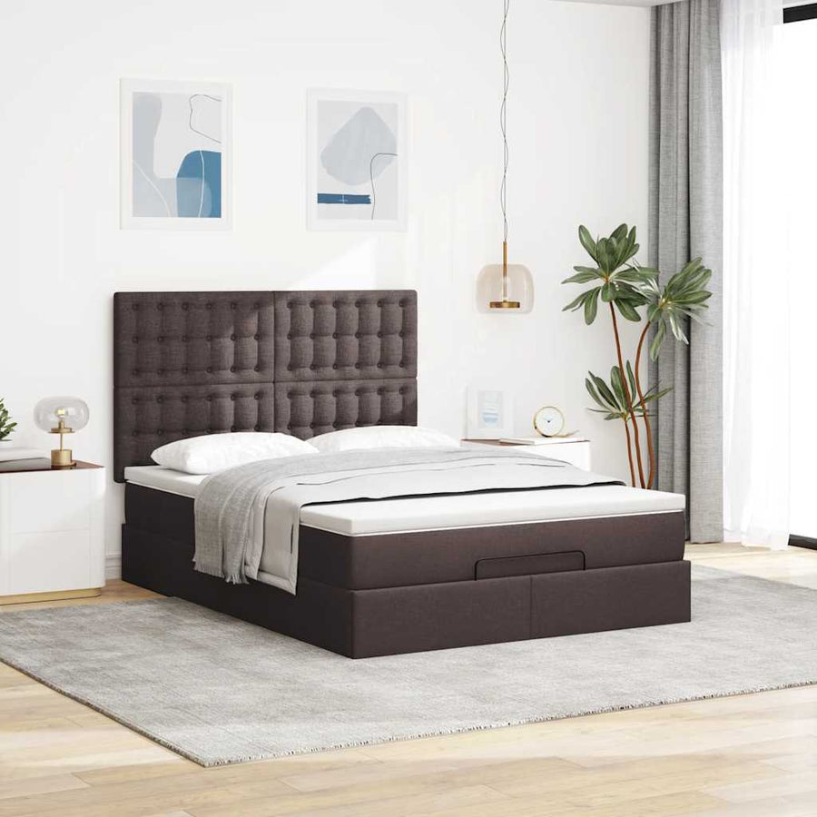 Ottoman bed met matras en LED's 140x200cm stof donkerbruin