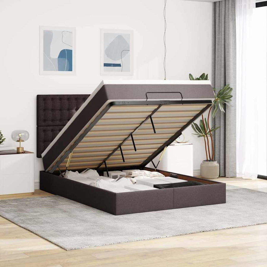 Ottoman bed met matras en LED's 140x200cm stof donkerbruin