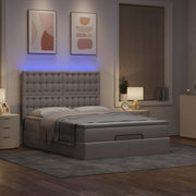 Ottoman bed with mattress and LEDs 140x200cm fabric taupe