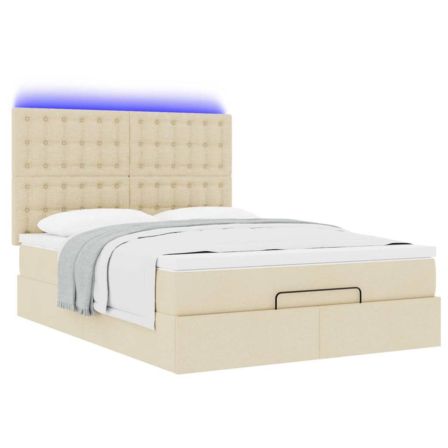 Ottoman bed met matras en LED's 140x200cm stof crèmekleurig