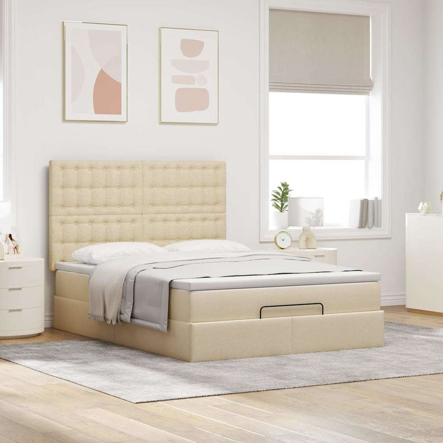 Ottoman bed met matras en LED's 140x200cm stof crèmekleurig