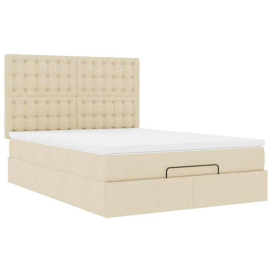 Ottoman bed met matras en LED's 140x200cm stof crèmekleurig