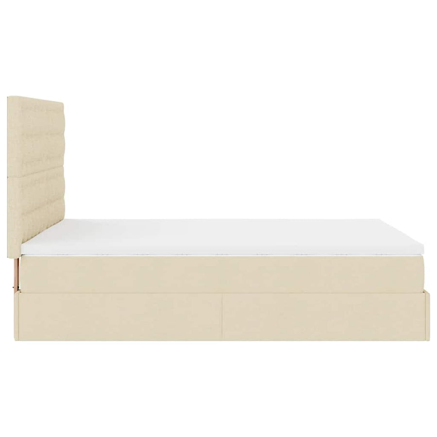 Ottoman bed met matras en LED's 140x200cm stof crèmekleurig