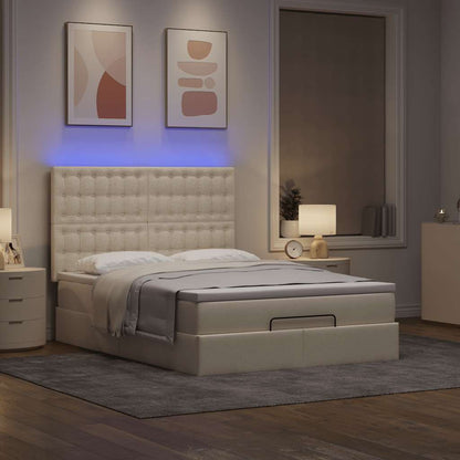 Ottoman bed met matras en LED's 140x200cm stof crèmekleurig