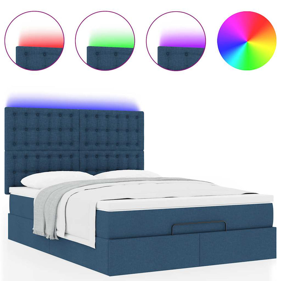 Ottoman bed met matras en LED's 140x200cm stof blauw
