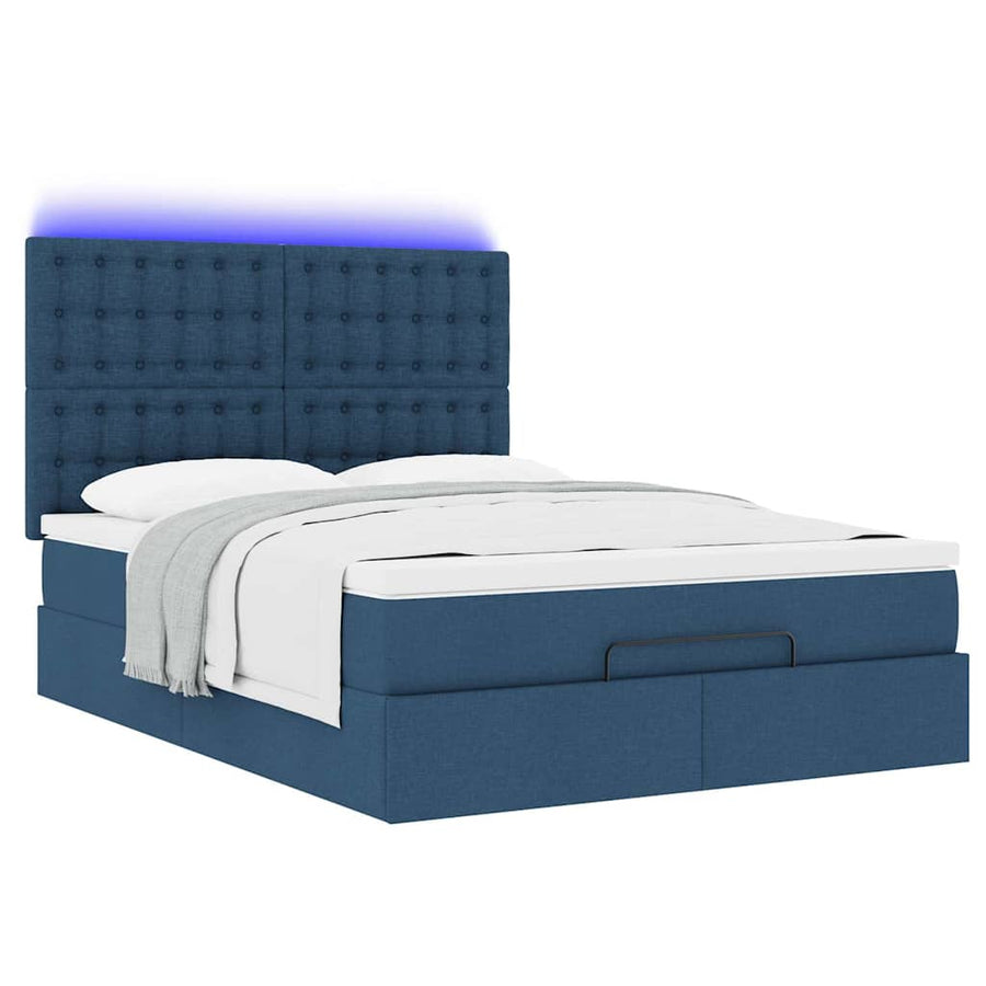 Ottoman bed met matras en LED's 140x200cm stof blauw