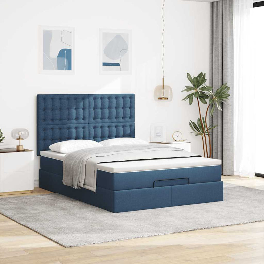 Ottoman bed met matras en LED's 140x200cm stof blauw