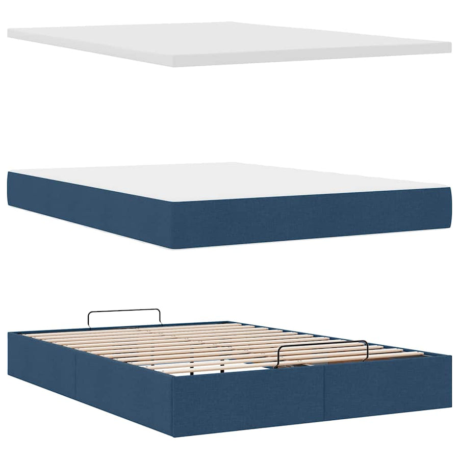 Ottoman bed met matras en LED's 140x200cm stof blauw