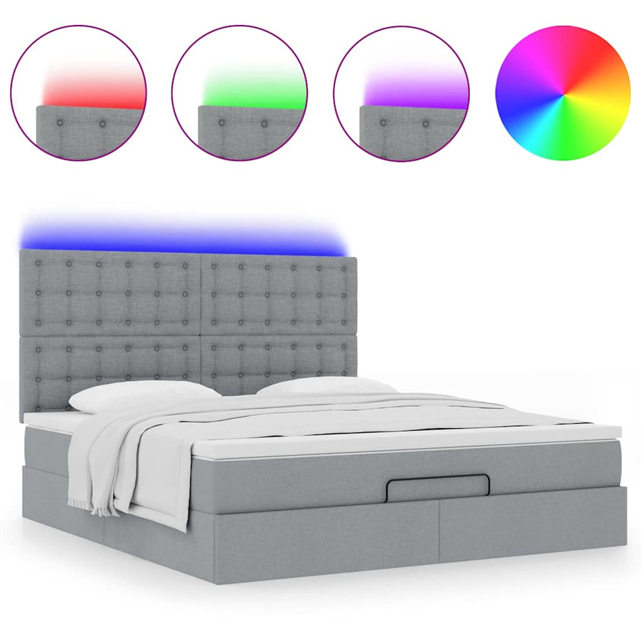 Ottoman bed met matras en LED's 160x200cm stof lichtgrijs