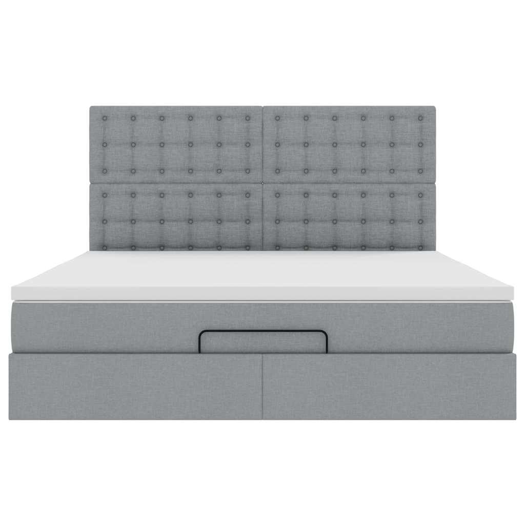 Ottoman bed met matras en LED's 160x200cm stof lichtgrijs