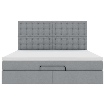 Ottoman bed met matras en LED's 160x200cm stof lichtgrijs