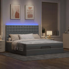 Ottoman bed with mattress and LEDs 160x200cm fabric light grey