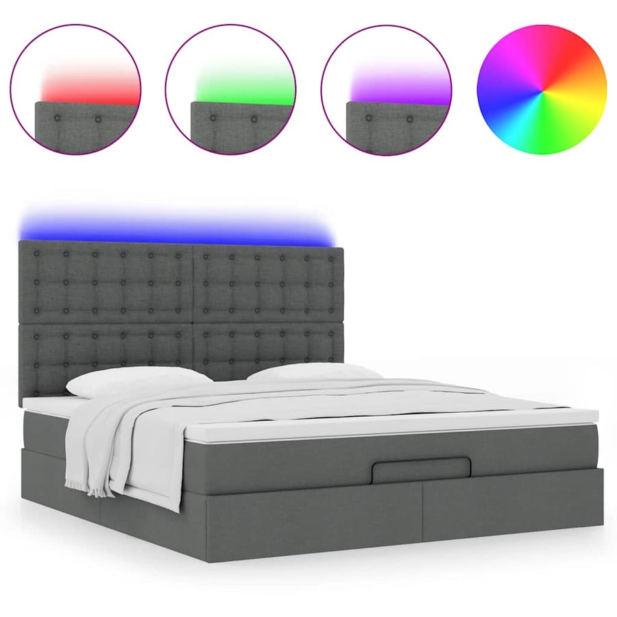 Ottoman bed met matras en LED's 160x200cm stof donkergrijs