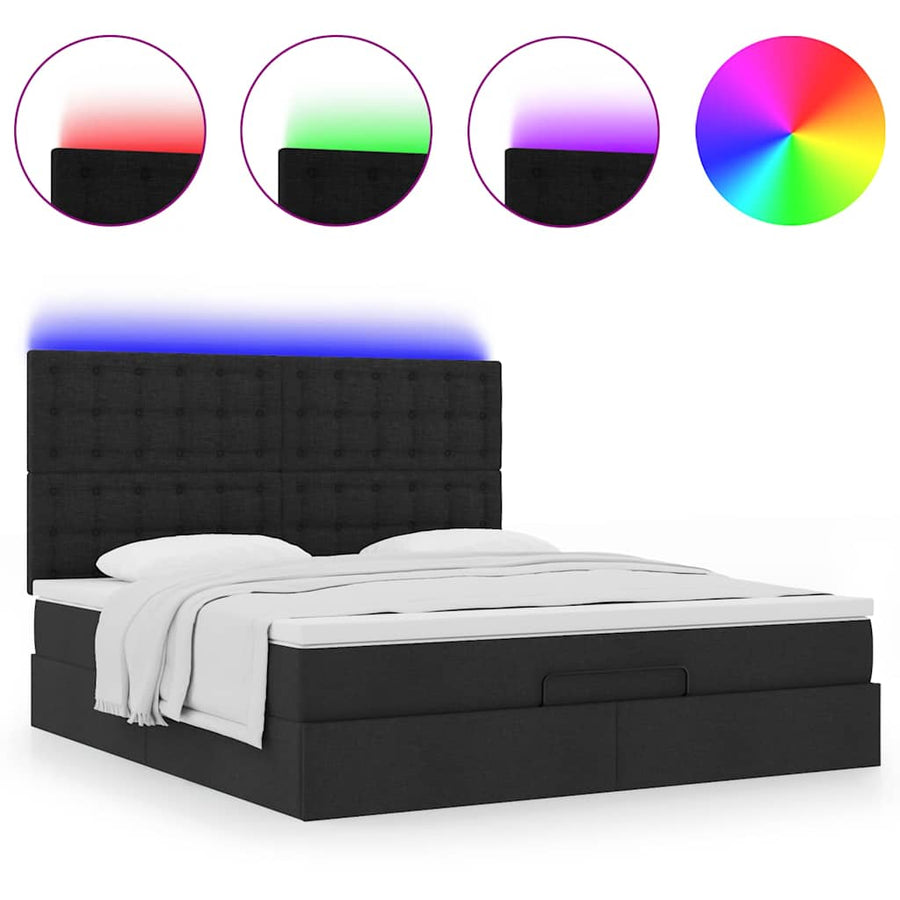 Ottoman bed met matras en LED's 160x200cm stof zwart