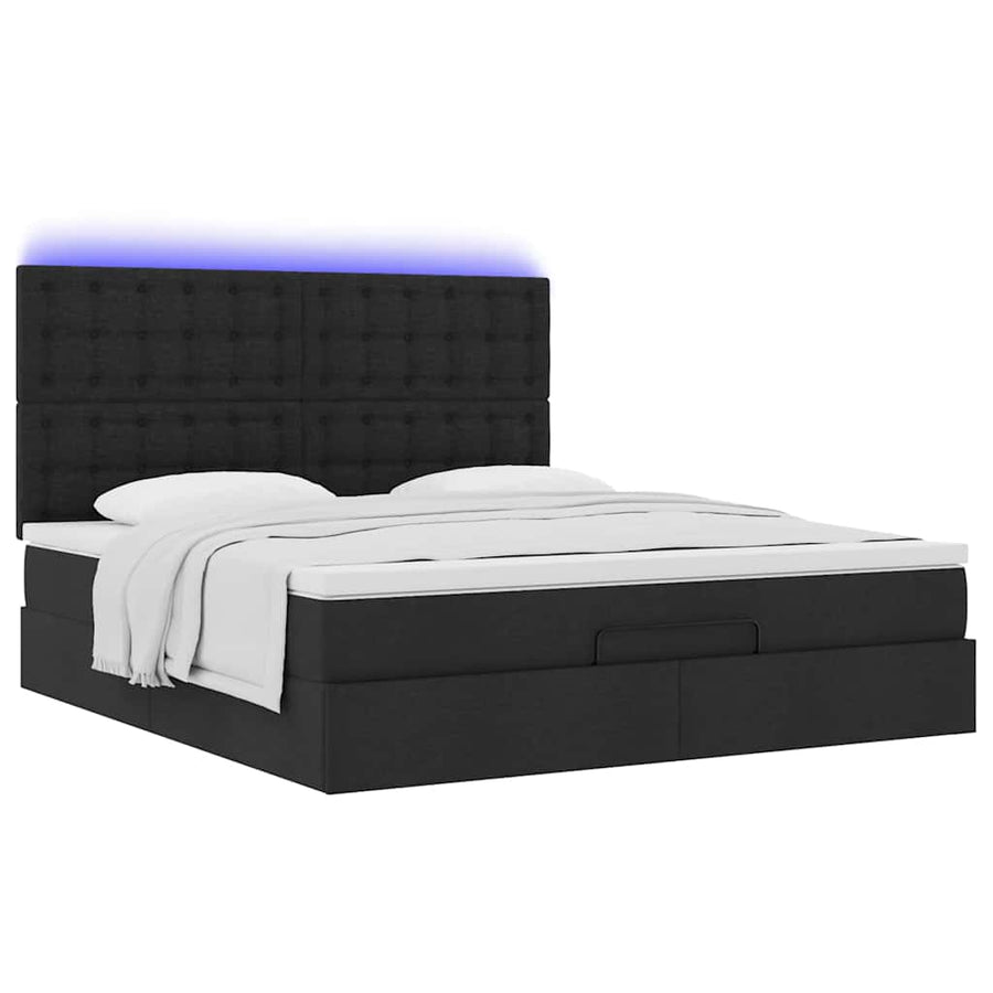 Ottoman bed met matras en LED's 160x200cm stof zwart