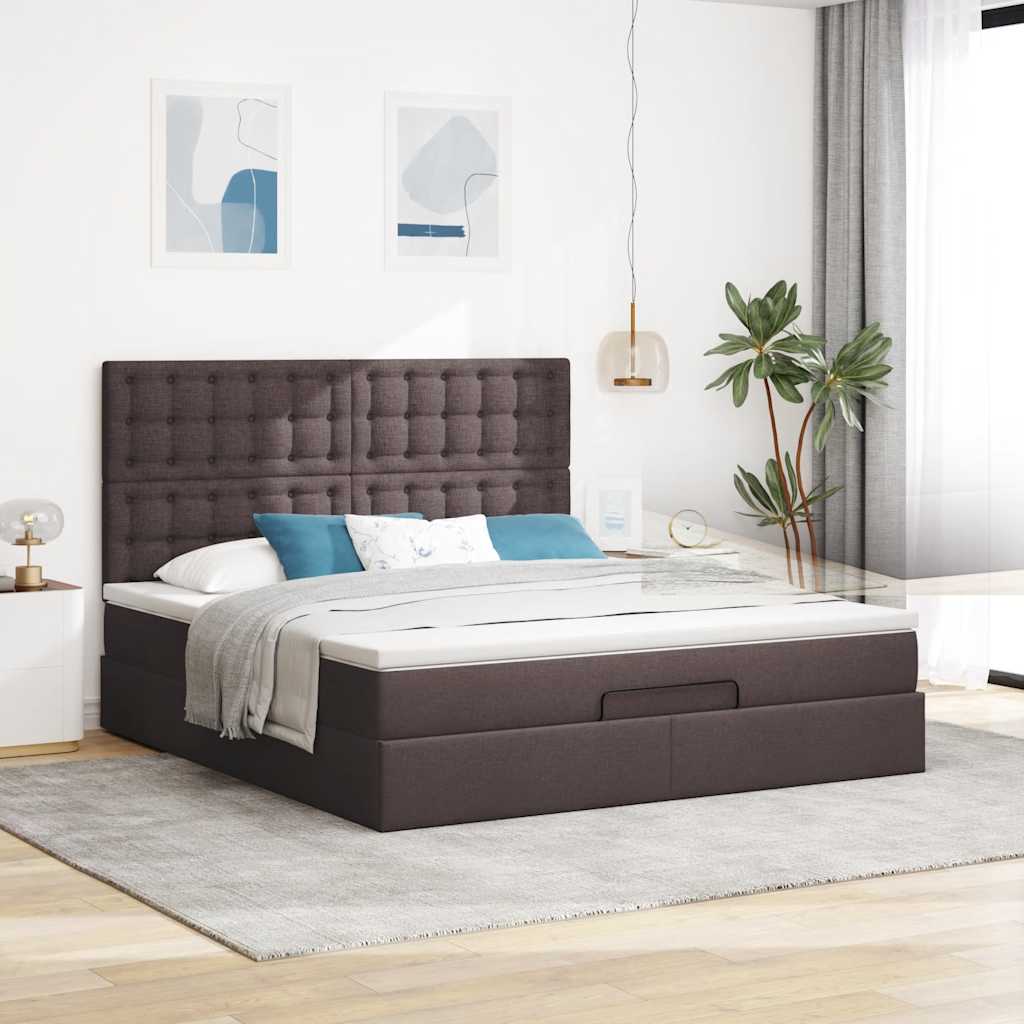 Ottoman bed met matras en LED's 160x200cm stof donkerbruin