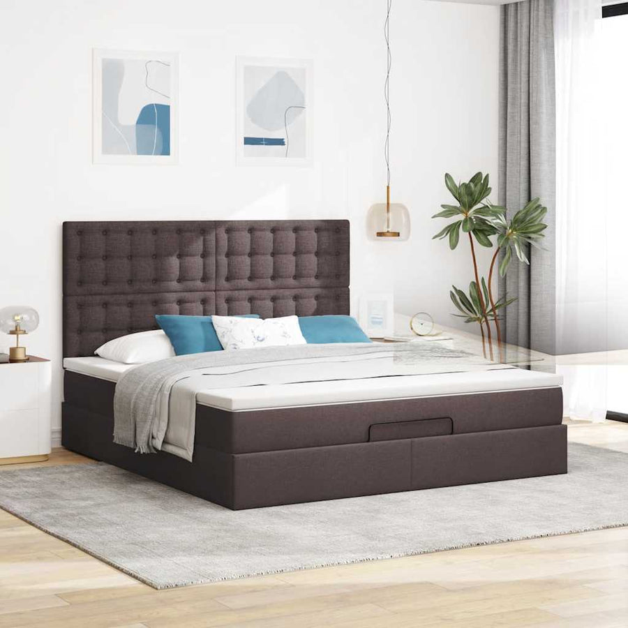 Ottoman bed met matras en LED's 160x200cm stof donkerbruin