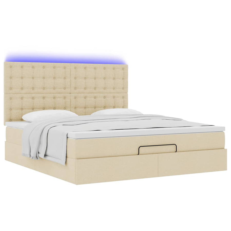Ottoman bed met matras en LED's 160x200cm stof crèmekleurig