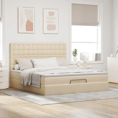 Ottoman bed met matras en LED's 160x200cm stof crèmekleurig