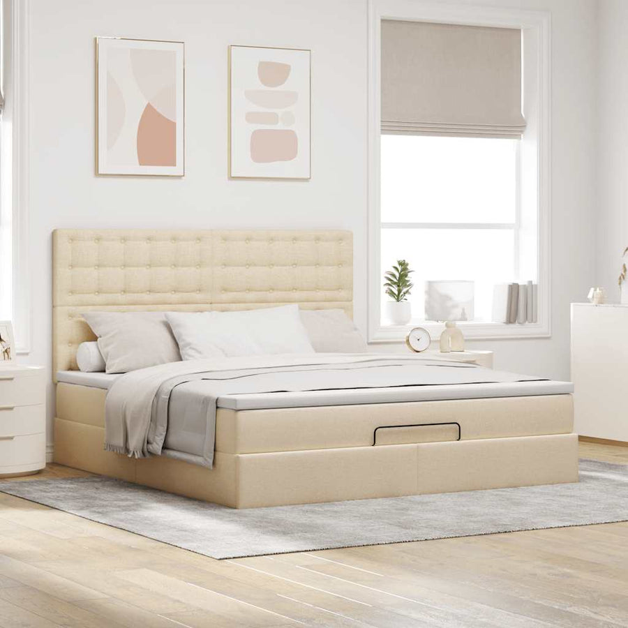 Ottoman bed met matras en LED's 160x200cm stof crèmekleurig