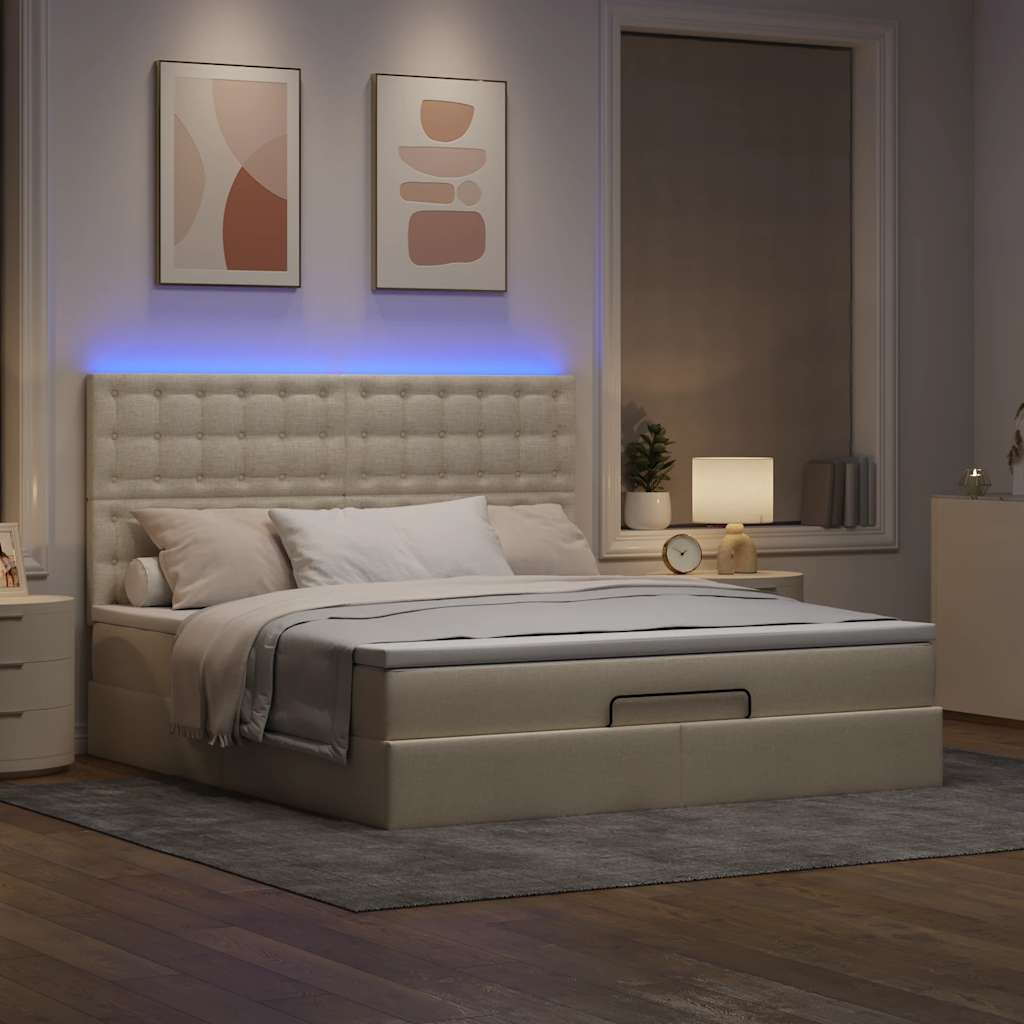 Ottoman bed met matras en LED's 160x200cm stof crèmekleurig