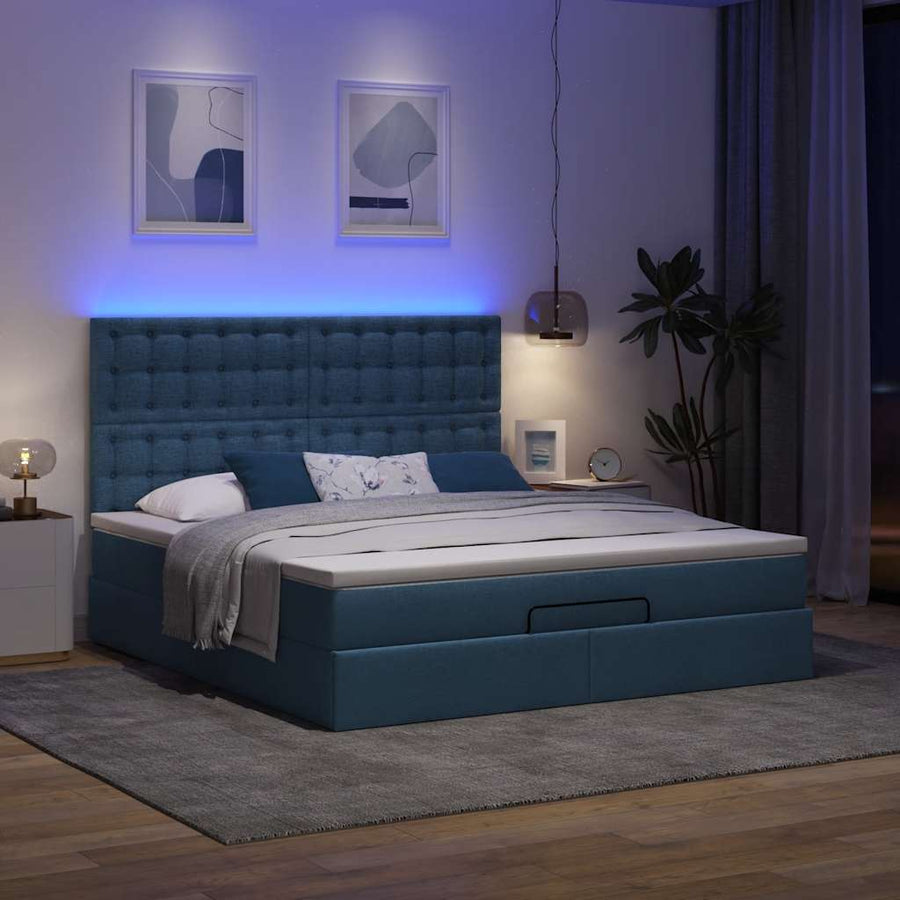 Ottoman bed met matras en LED's 160x200cm stof blauw