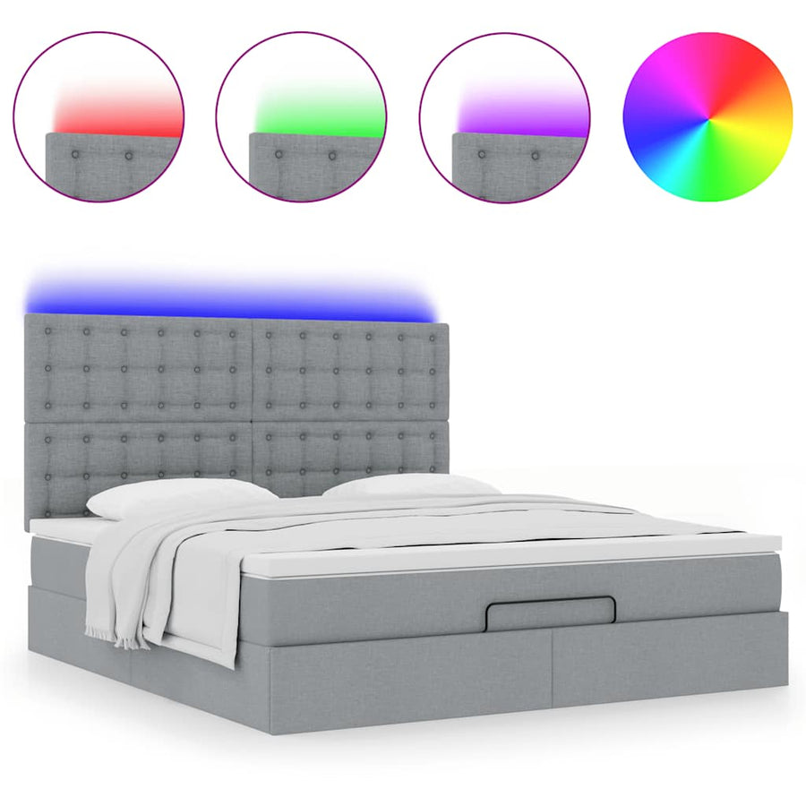 Ottoman bed met matras en LED's 180x200cm stof lichtgrijs