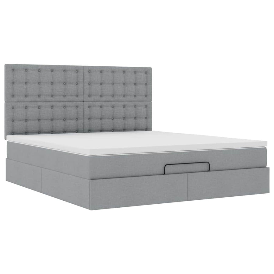 Ottoman bed met matras en LED's 180x200cm stof lichtgrijs