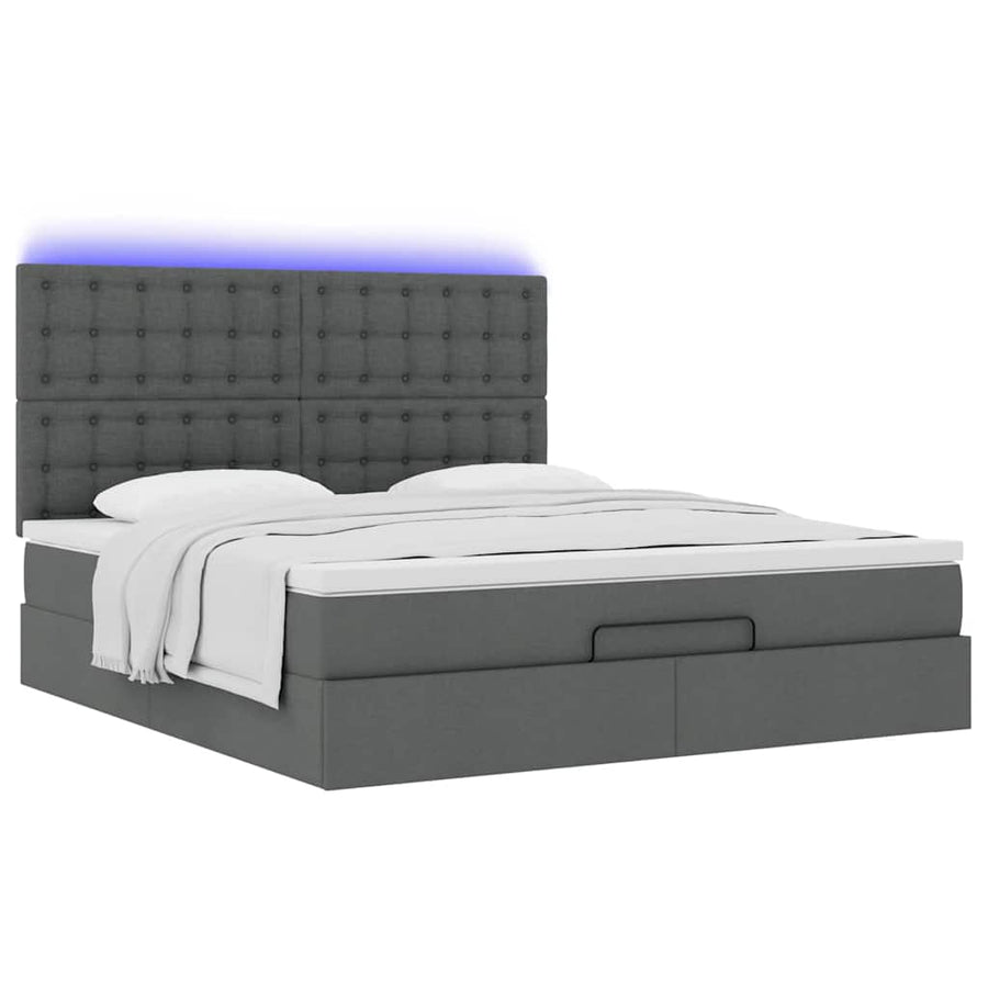 Ottoman bed met matras en LED's 180x200cm stof donkergrijs