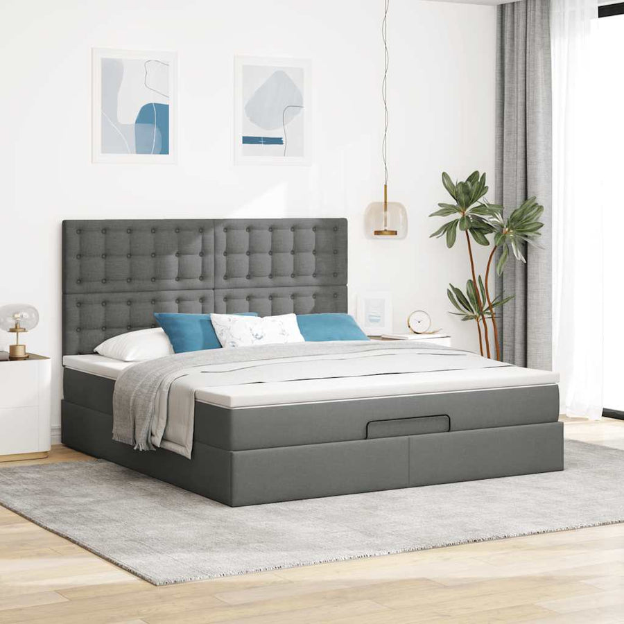 Ottoman bed met matras en LED's 180x200cm stof donkergrijs