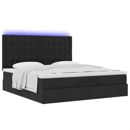 Ottoman bed met matras en LED's 180x200cm stof zwart
