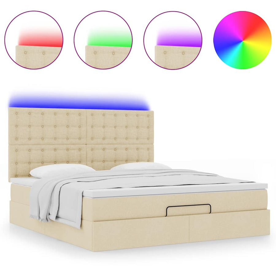 Ottoman bed met matras en LED's 180x200cm stof crèmekleurig