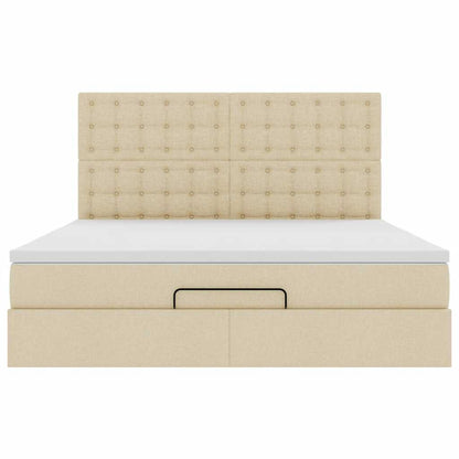 Ottoman bed met matras en LED's 180x200cm stof crèmekleurig