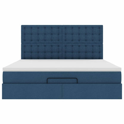 Ottoman bed met matras en LED's 180x200cm stof blauw