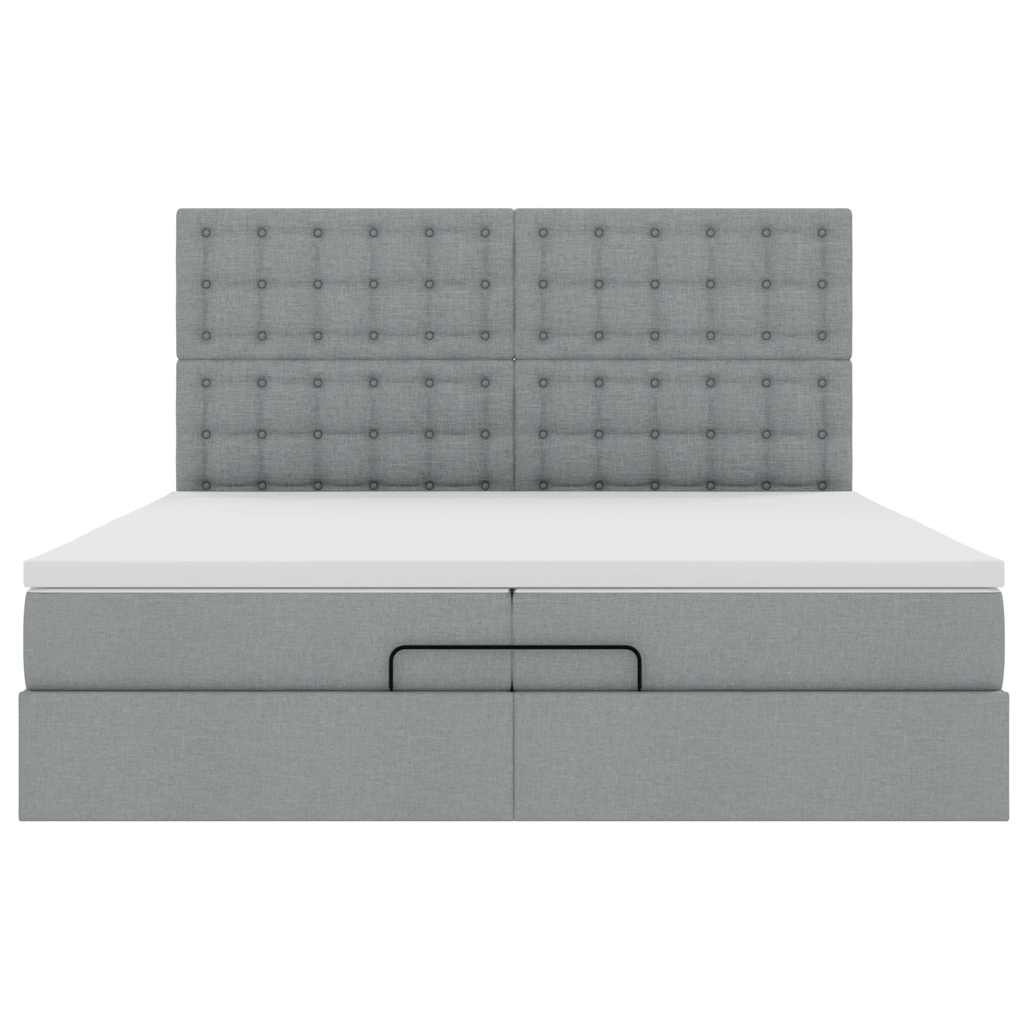 Ottoman bed met matrassen en LED's 200x200cm stof lichtgrijs