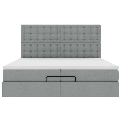 Ottoman bed met matrassen en LED's 200x200cm stof lichtgrijs