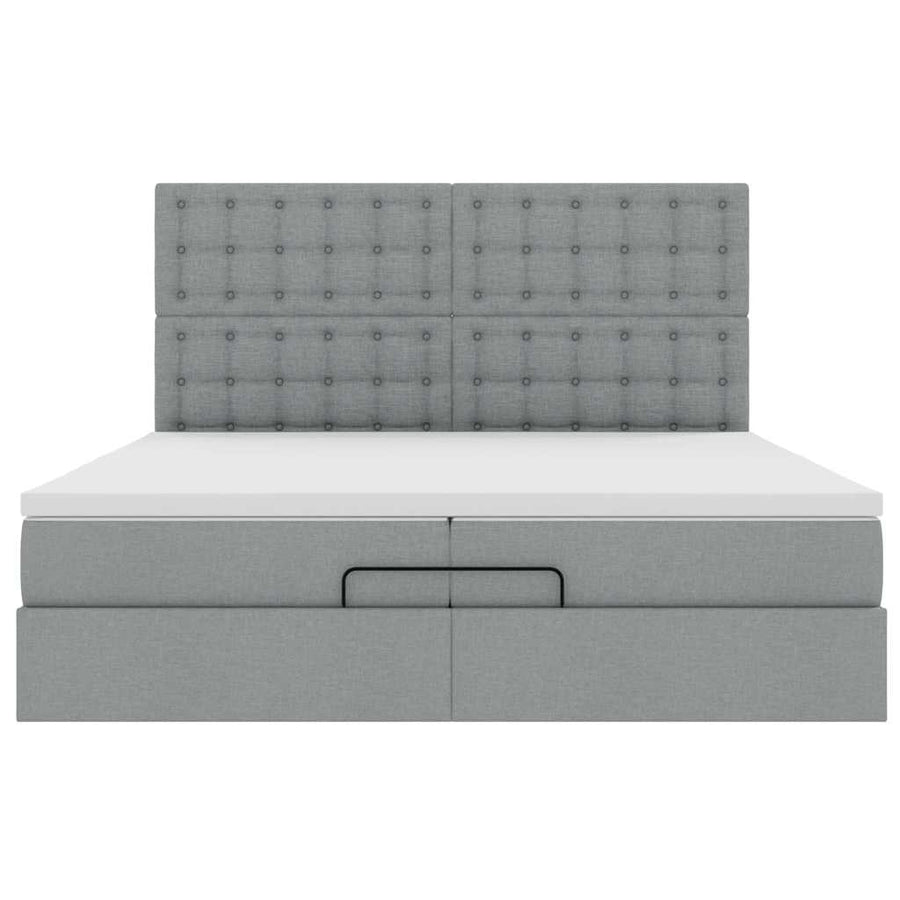 Ottoman bed met matrassen en LED's 200x200cm stof lichtgrijs