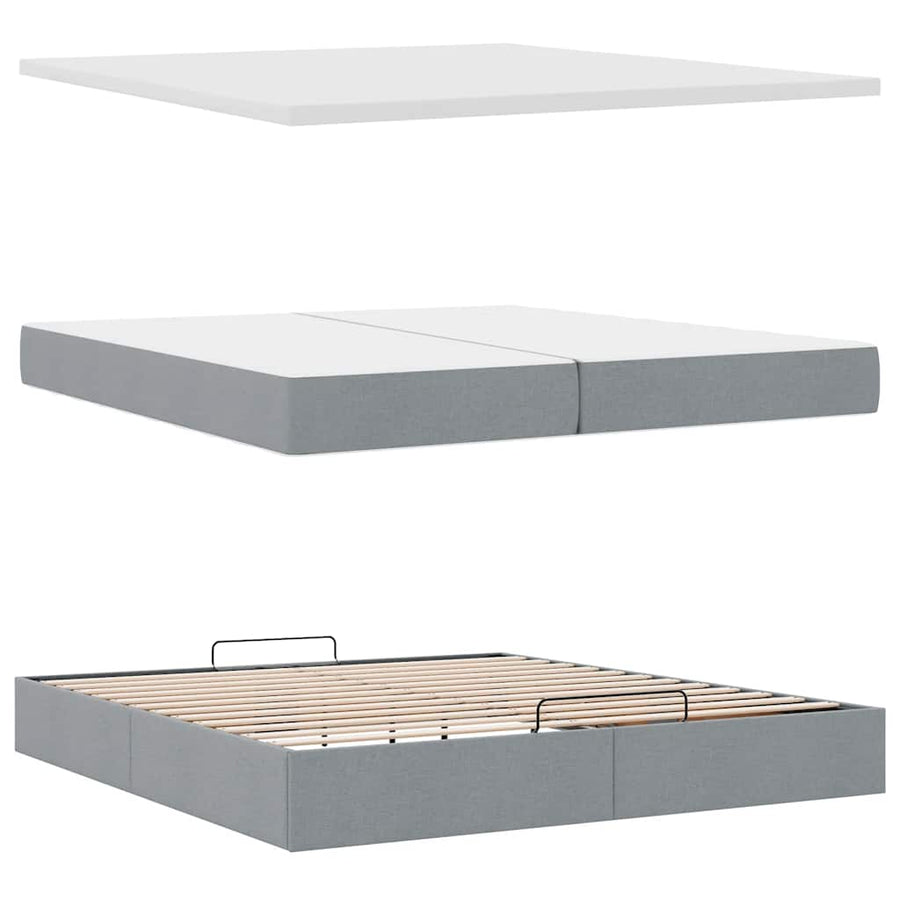 Ottoman bed met matrassen en LED's 200x200cm stof lichtgrijs