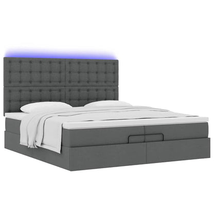 Ottoman bed met matrassen en LED's 200x200cm stof donkergrijs